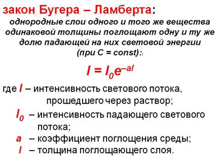 Поглощение светового потока. Закон Бугера-Ламберта-бера формула. Сформулируйте закон Бугера-Ламберта-бера. Формула Бугера Ламберта бера. Математическое выражение закона Бугера-Ламберта-бера.