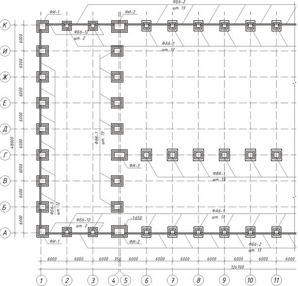 План фундамента промышленного здания