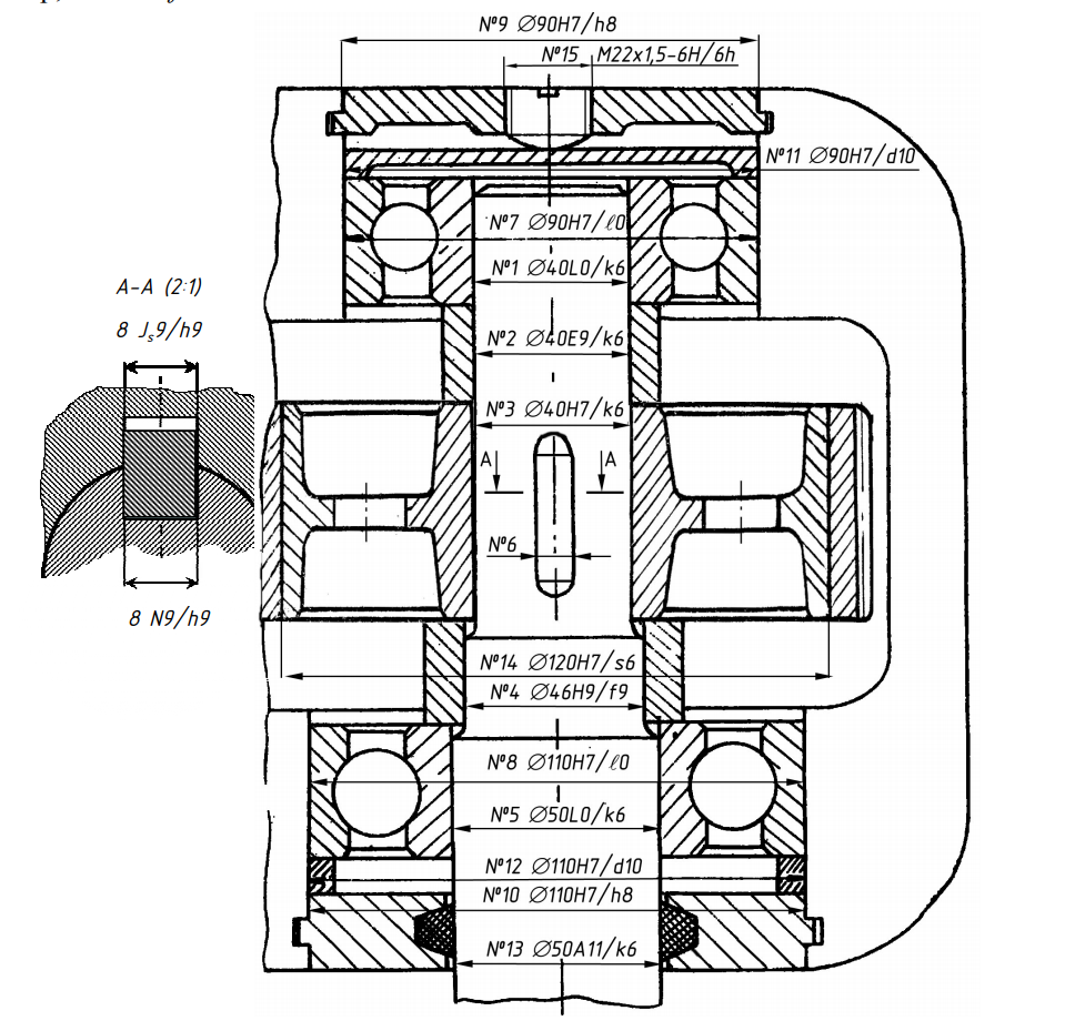 Обозначение посадки под подшипник на чертеже
