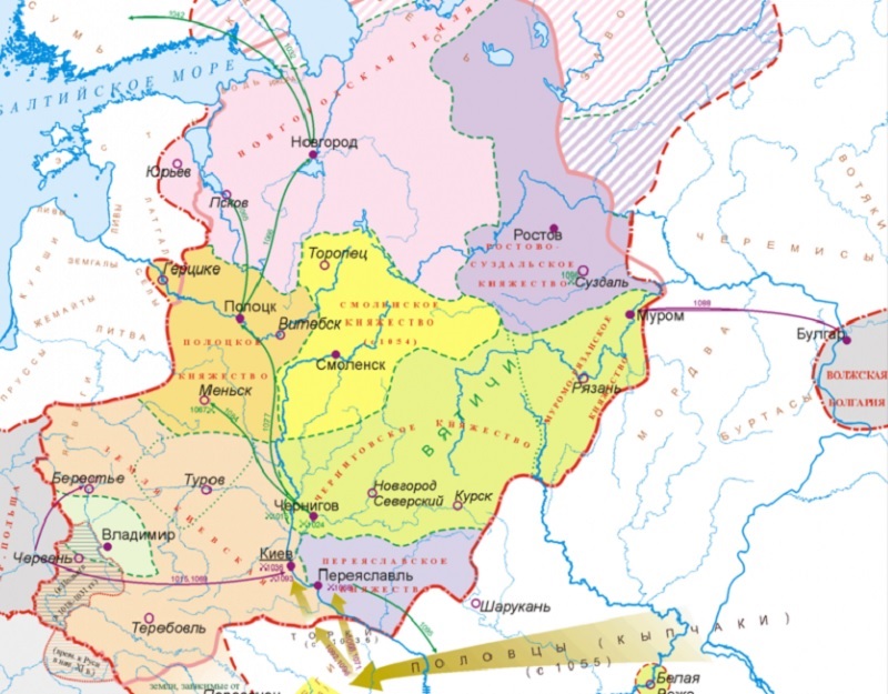 Карта Руси 11 века. Русь в первой половине 10 века