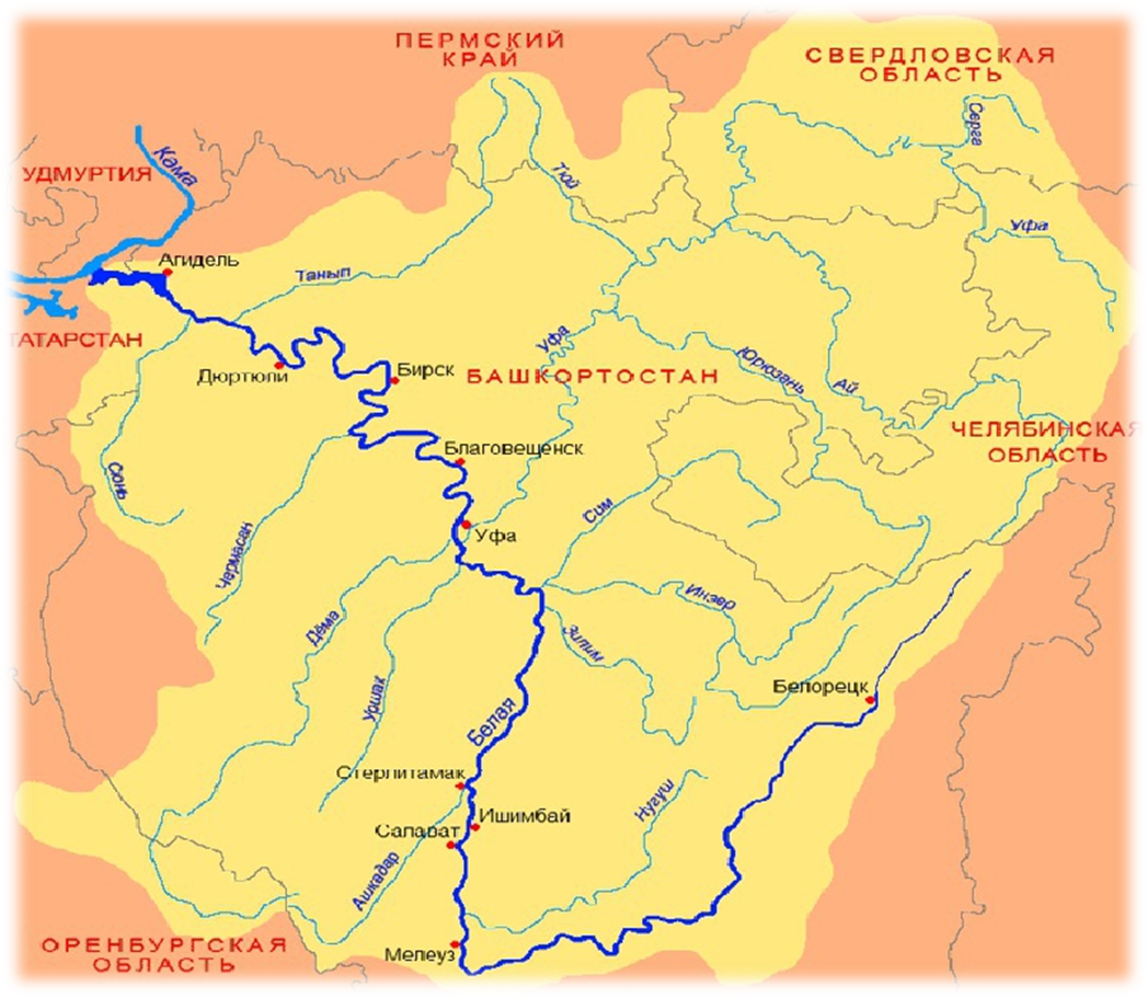 Река урал на карте россии с городами. Схема реки белой в Башкирии. Река белая Башкортостан куда впадает. Река белая на карте Башкортостана. Река Агидель в Башкирии на карте Башкирии.