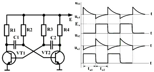 Схема автоколебательного мультивибратора