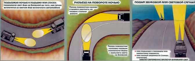Переключить дальний свет на ближний. Типичные дорожно транспортные ситуации повышенной опасности. При приближении к вершине подъема в темное время суток. Световые приборы ПДД. Переключение света фар ПДД.