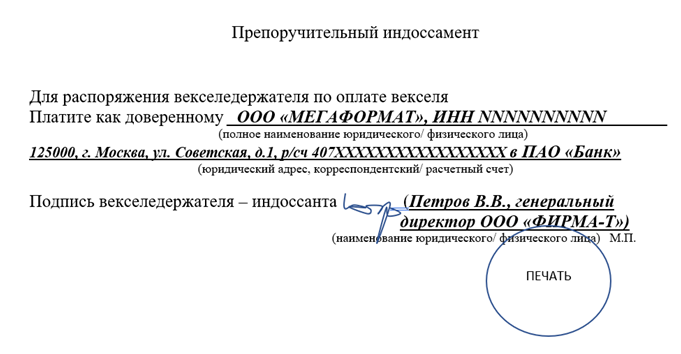 Индосаментные надписи на векселе образец