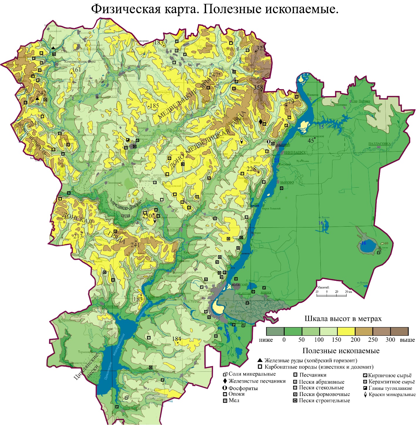 Карта с возвышенностями