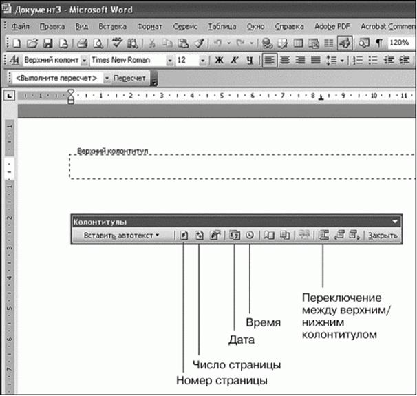 Как называется текст и или рисунок который печатается внизу или вверху каждой страницы документа