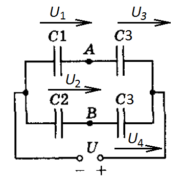 На рисунке 125 изображена схема. Смешанное соединение конденсаторов схема. Смешанное соединение конденсаторов задачи. Найти разность потенциалов между точками а и в. Найти разность потенциалов между точками а и в в схеме.
