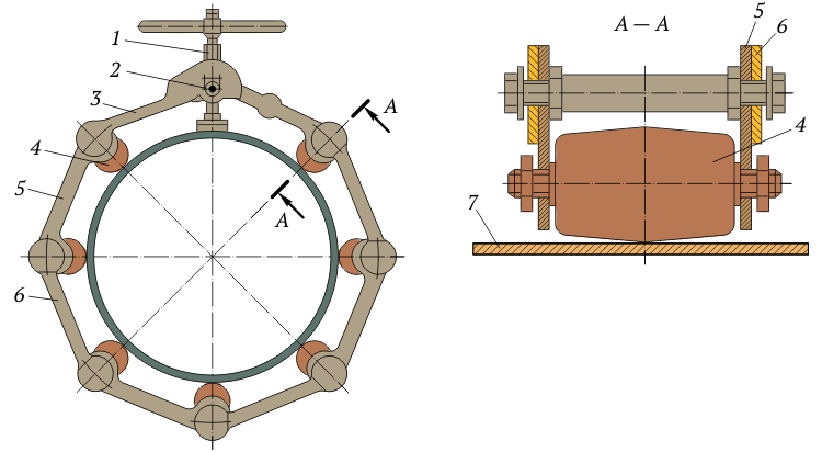 Шарнирный центратор для труб диаметром 720—1020 мм - Справочник химика 21